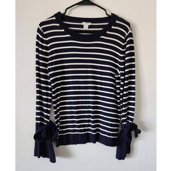 J. Crew Tie Bell Sleeve Sweater Striped Knit Pullover Crewneck - Picture 2 of 8